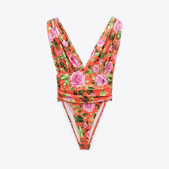 NWT - Zara Floral Printed Draped Bodysuit - Picture 3 of 7